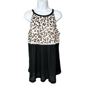 Leopard Lace Gauzy Sleeveless Womens L Baby Doll Top